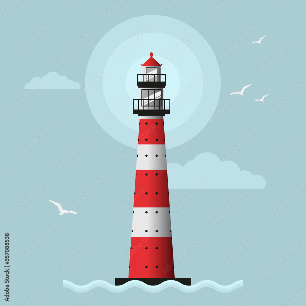 lighthouse on the seashore vector flat design