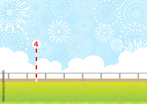 花火と競馬場の風景