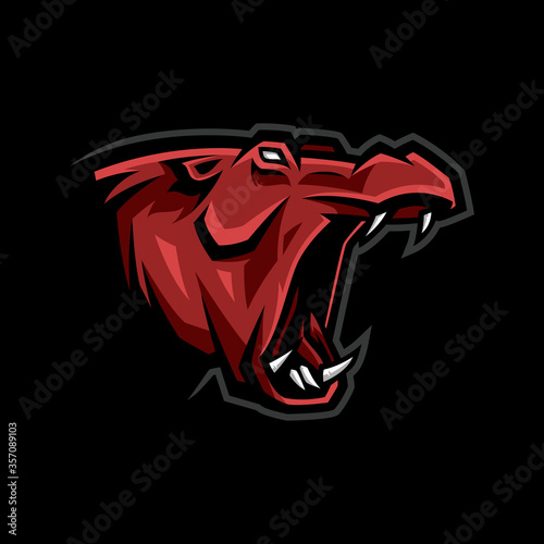 Angry Hippo Head Mascot Logo Illustration