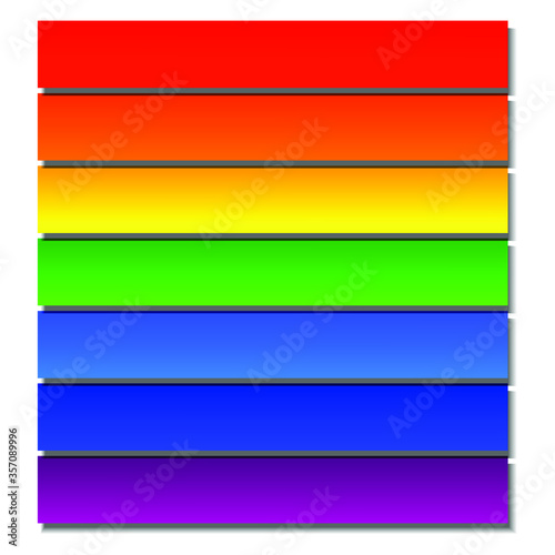 Set of rainbow realistic paper cut stripes with shadows. Rainbow LGBT pride flag. International Day Against Homophobia, Pride Month symbol. Paper layers in a material design style in horizontal view