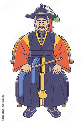 Colored vector illustration of admiral Yi Sun-shin. He was a Korean naval commander famed for his victories against the Japanese navy during the Imjin war in the Joseon Dynasty.