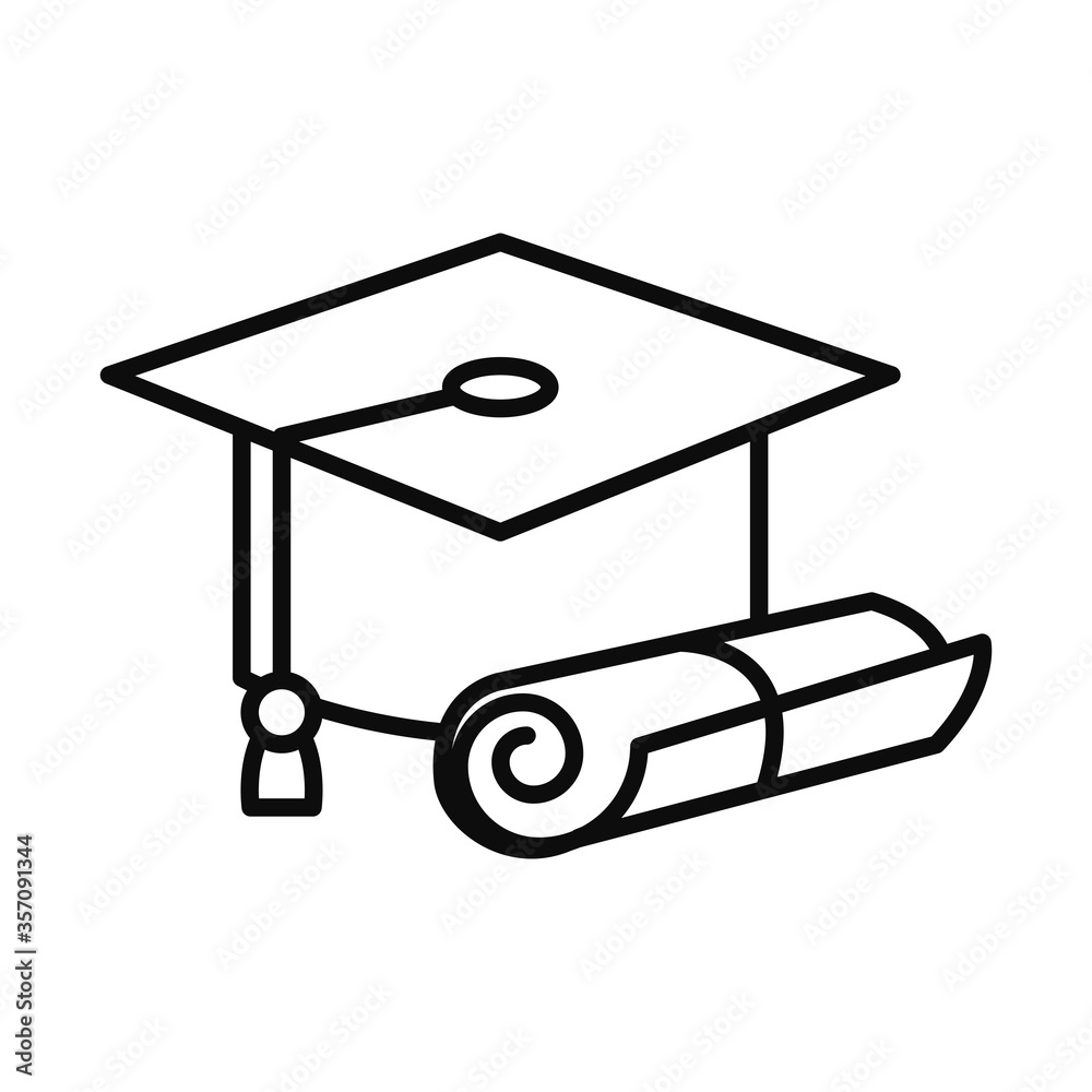 graduation cap and diploma icon, line style graduation cap and diploma icon, line style