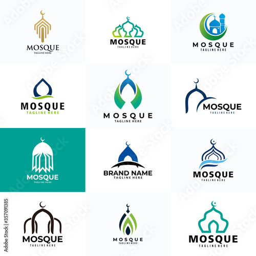 set of mosque logo icon vector for islamic company business