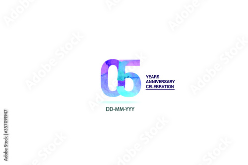 5 years anniversary celebration logotype. anniversary logo with watercolor purple and blue isolated on white background, vector design for celebration, invitation card, and greeting card-vector