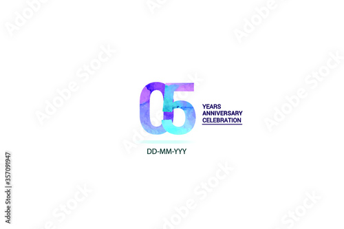 5 years anniversary celebration logotype. anniversary logo with watercolor purple and blue  isolated on white background, vector design for celebration, invitation card, and greeting card-vector