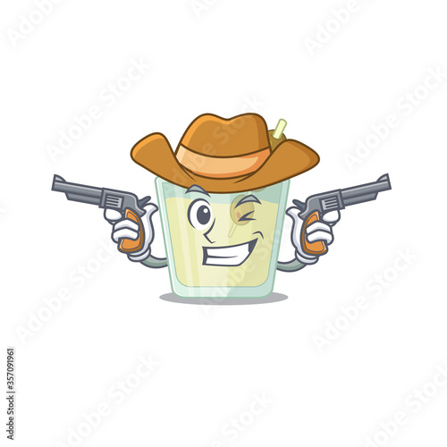 Cartoon character cowboy of martini cocktail with guns