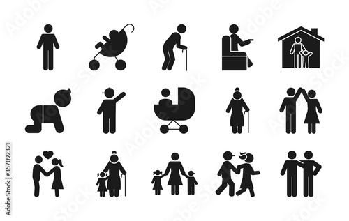 pictogram old people and people icon set, silhouette style