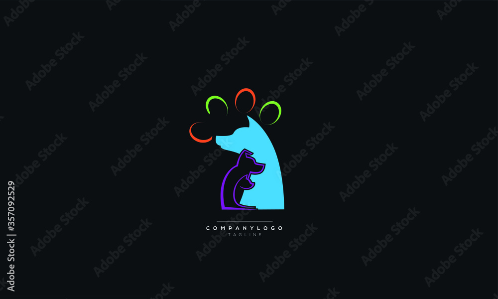 Fototapeta premium Home pets Logo dog cat design vector template Linear style. Animals Veterinary clinic Logotype concept outline icon