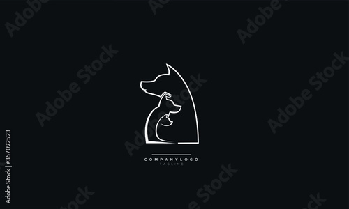 Home pets Logo dog cat design vector template Linear style. Animals Veterinary clinic Logotype concept outline icon