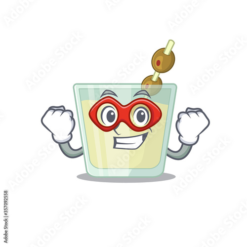 A cartoon drawing of martini cocktail in a Super hero character