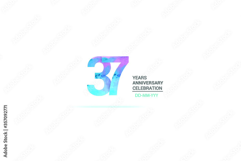 37 years anniversary celebration logotype. anniversary logo with watercolor purple and blue  isolated on white background, vector design for celebration, invitation card, and greeting card-vector