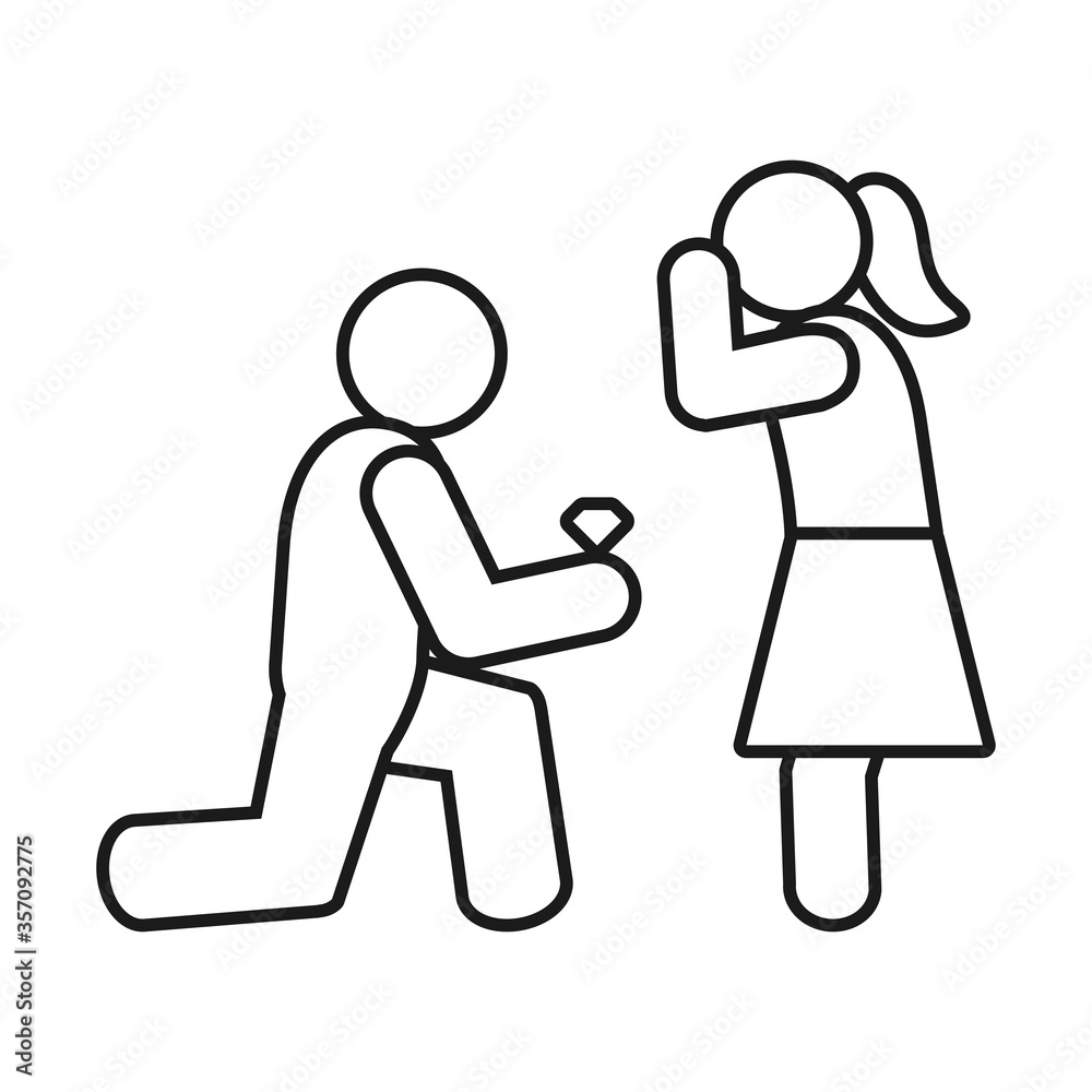 pictogram man making marriage proposal to a woman, line style pictogram man making marriage proposal to a woman, line style