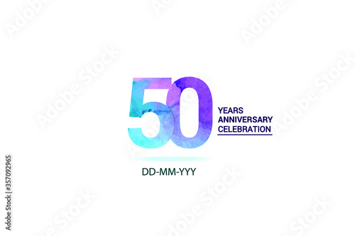 50 years anniversary celebration logotype. anniversary logo with watercolor purple and blue isolated on white background, vector design for celebration, invitation card, and greeting card-vector
