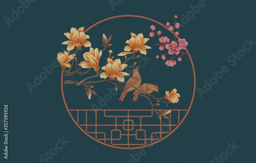 Flower, bird and plant design, the artistic expression of Oriental culture,New Chinese style