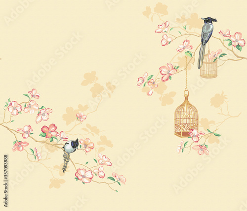Flower, bird and plant design, the artistic expression of Oriental culture,New Chinese style