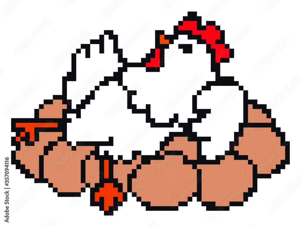 Fototapeta premium chicken pixel art on white background.