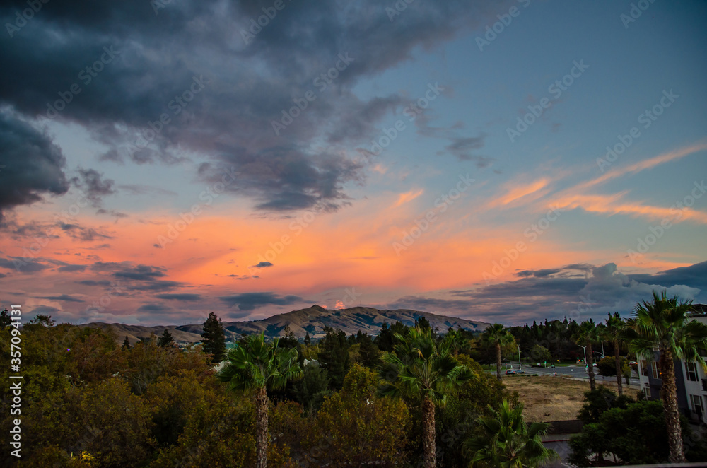 Beautiful sunrise over the mountains Mission Peak, California