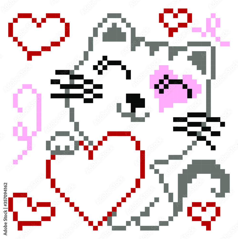 Cat pixel art on white background. Cat pixel art on white background.
