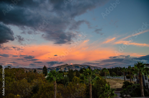 Beautiful sunrise over the mountains Mission Peak  California