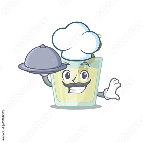 mascot design of martini cocktail chef serving food on tray © kongvector