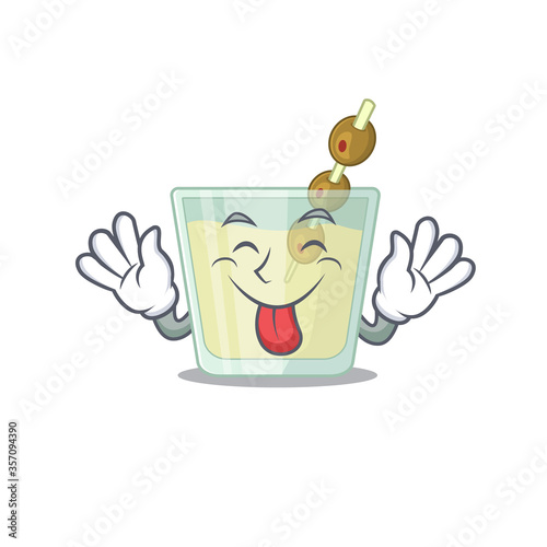 Funny martini cocktail cartoon design with tongue out face