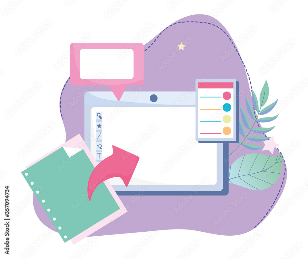 online education, tablet computer notebook content lesson, website and mobile training courses