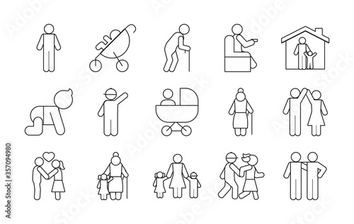 pictogram old people and people icon set, line style