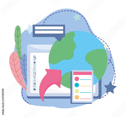 online education, computer world study class, website and mobile training courses