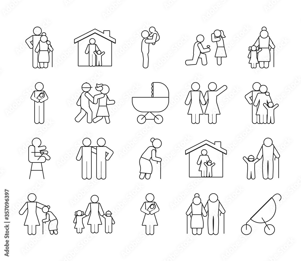 old people and pictogram people icon set, line style old people and pictogram people icon set, line style
