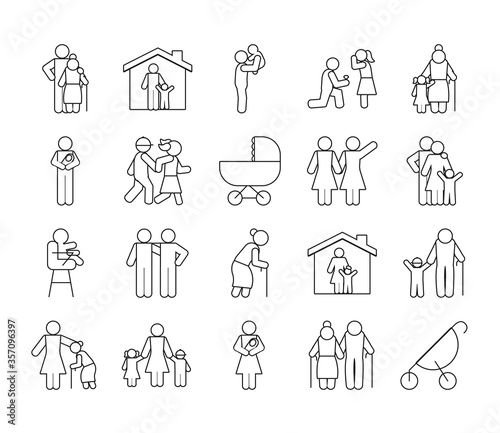 old people and pictogram people icon set, line style