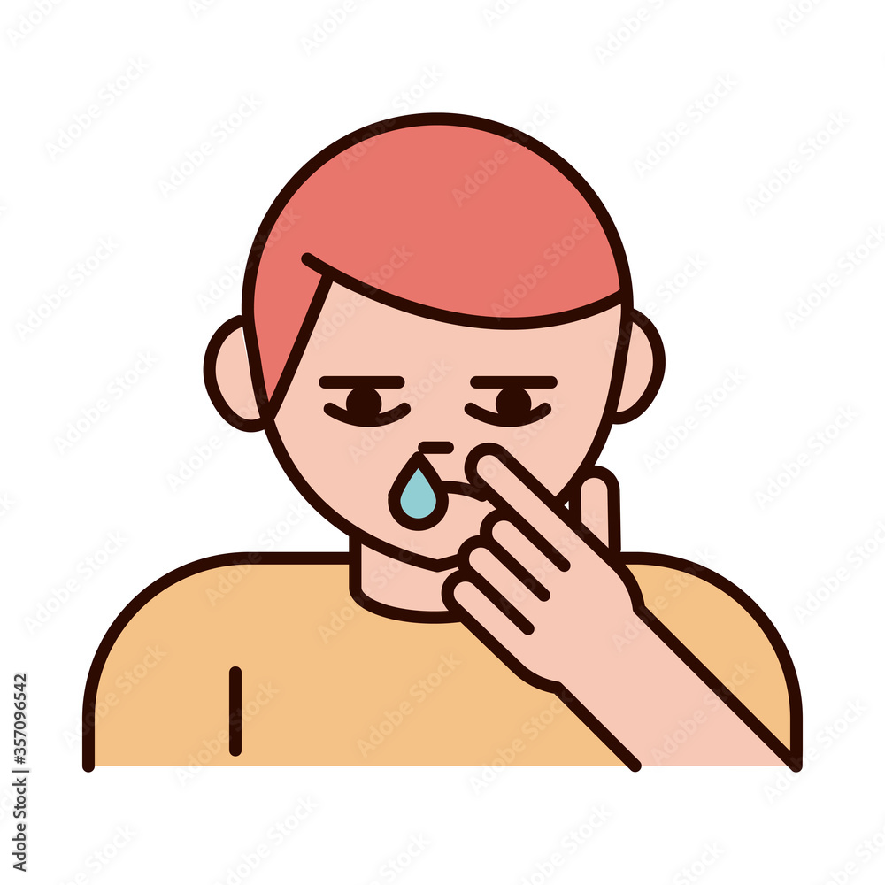 covid 19 coronavirus prevention, sick boy sneezing and coughing, spread outbreak pandemic line and fill style icon covid 19 coronavirus prevention, sick boy sneezing and coughing, spread outbreak pandemic line and fill style icon