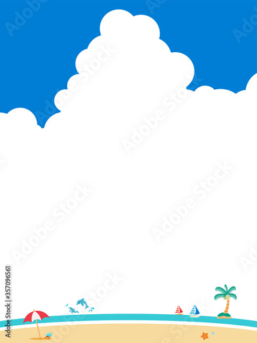 夏　海　背景素材　入道雲