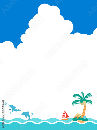 夏　海　背景素材　入道雲