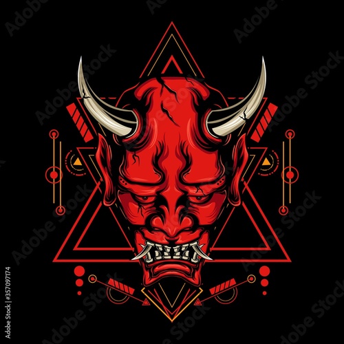 hannya mask with sacred geometry ornament