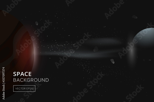Dark universe background with planets and group of stars