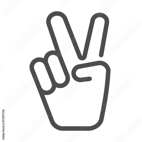 Hand shows victory sign line icon, hand gestures concept, victory sign on white background, Peace hand gesture icon in outline style for mobile concept and web design. Vector graphics.