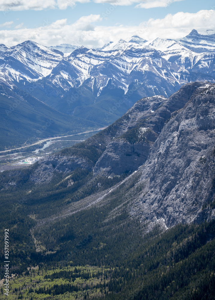 Beautiful alpine valley, portrait shot made at Mt Yamnuska trail, Canadian Rockies, Alberta, Canada