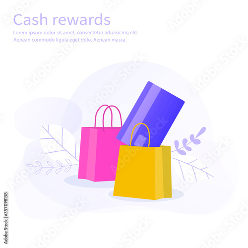 Cash back program paying with woman business background, credit card concept.