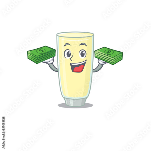 A wealthy screaming orgasm cocktail cartoon character with much money