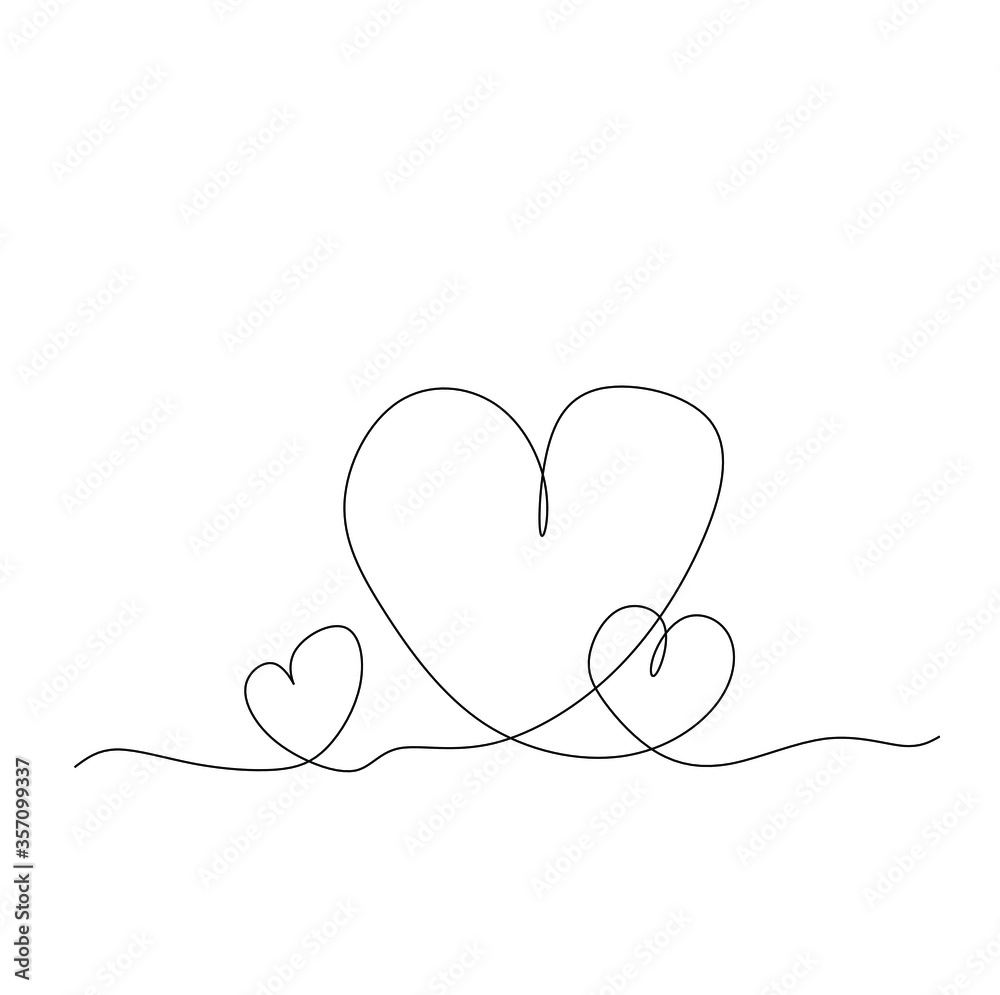 Continuous one line vector illustration of hearts