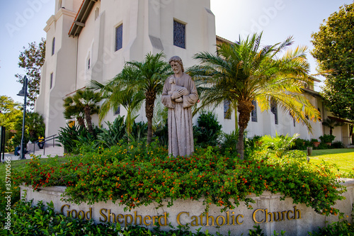 Statue of Jesus holding a sheep, Church of the Good Shepherd, Beverly Hills, Los Angeles