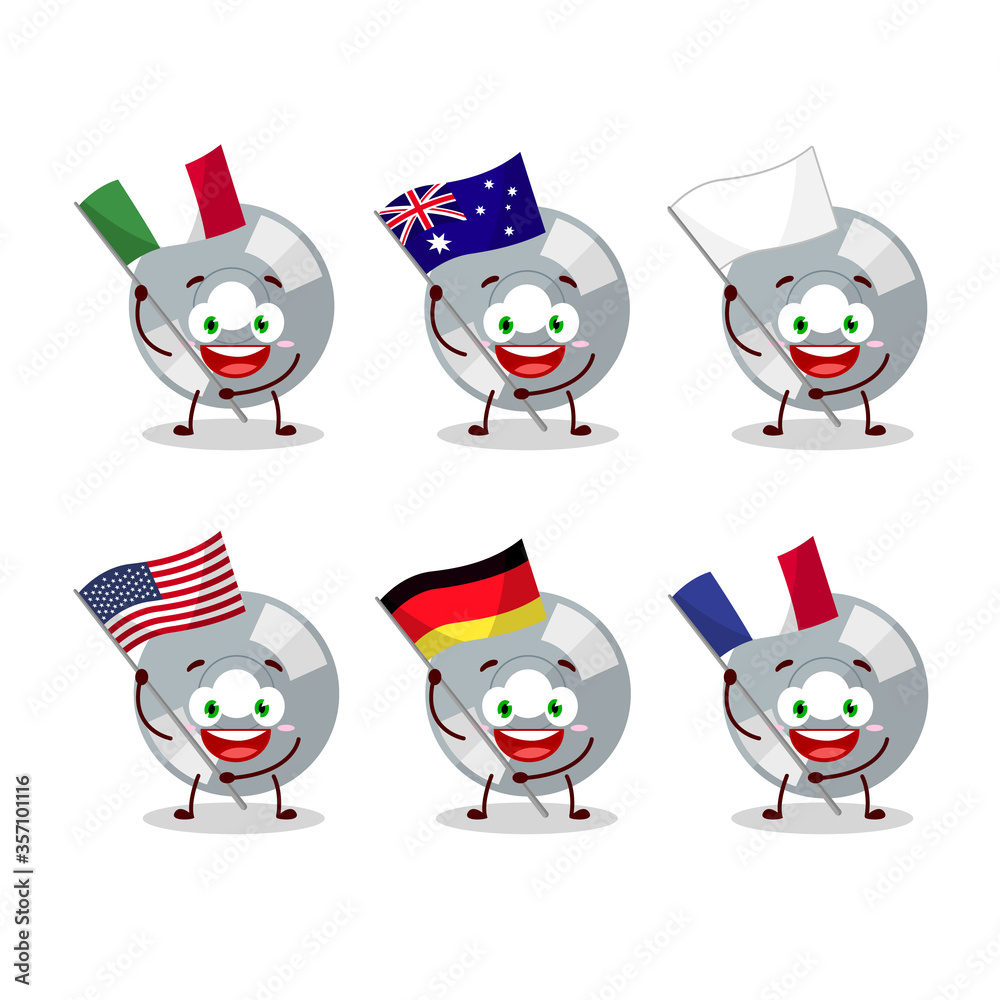 Compact disk cartoon character bring the flags of various countries Compact disk cartoon character bring the flags of various countries