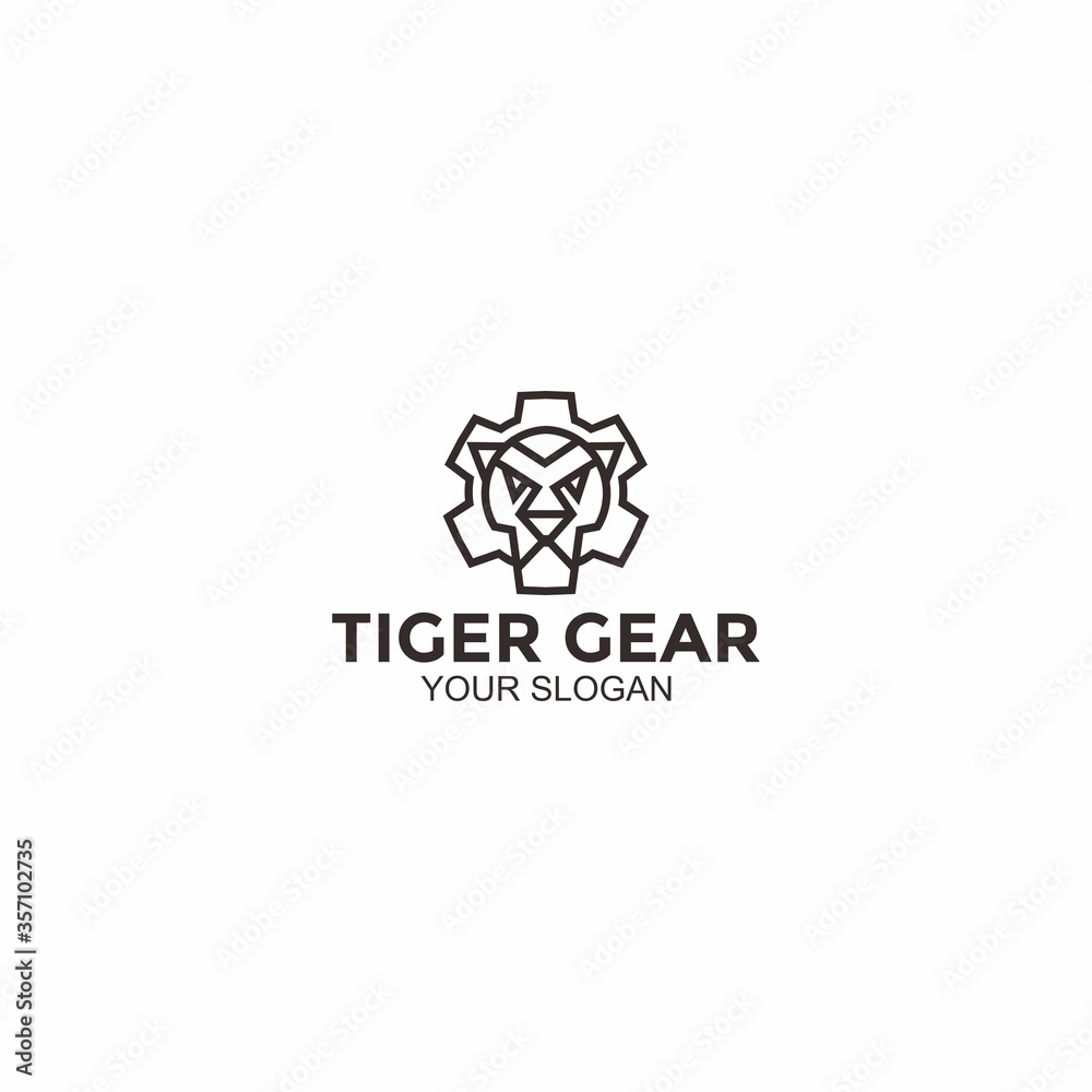 illustration of tiger head logo and gear icon for companies such as automotive, industry, industrial machinery, automotive products, machine tools, and others illustration of tiger head logo and gear icon for companies such as automotive, industry, industrial machinery, automotive products, machine tools, and others
