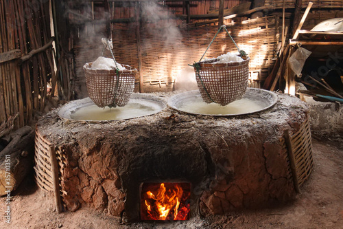 Rock salt production process, Nan province, Northern of Thailand
