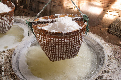Rock salt production process, Nan province, Northern of Thailand
