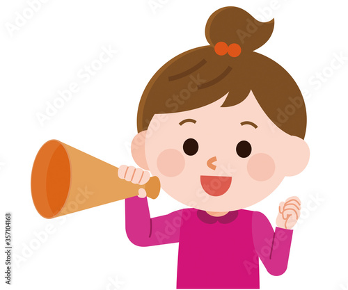 メガホンで声援を送る　女の子　イラスト