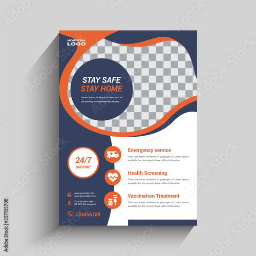 Stay home stay safe slogan health and medical flyer