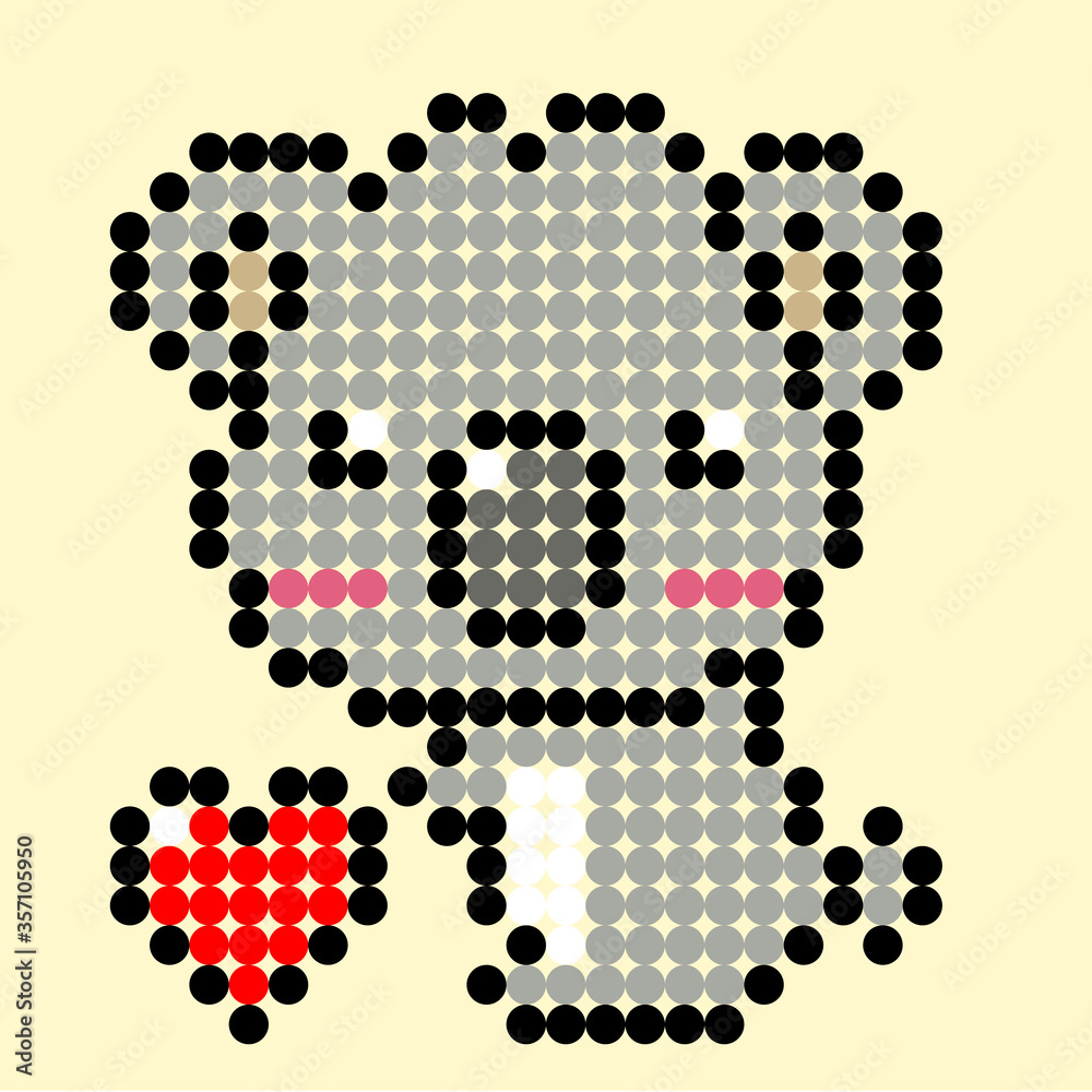 Dots pixel koala with love image. Animal in Vector Illustration of pixel art.