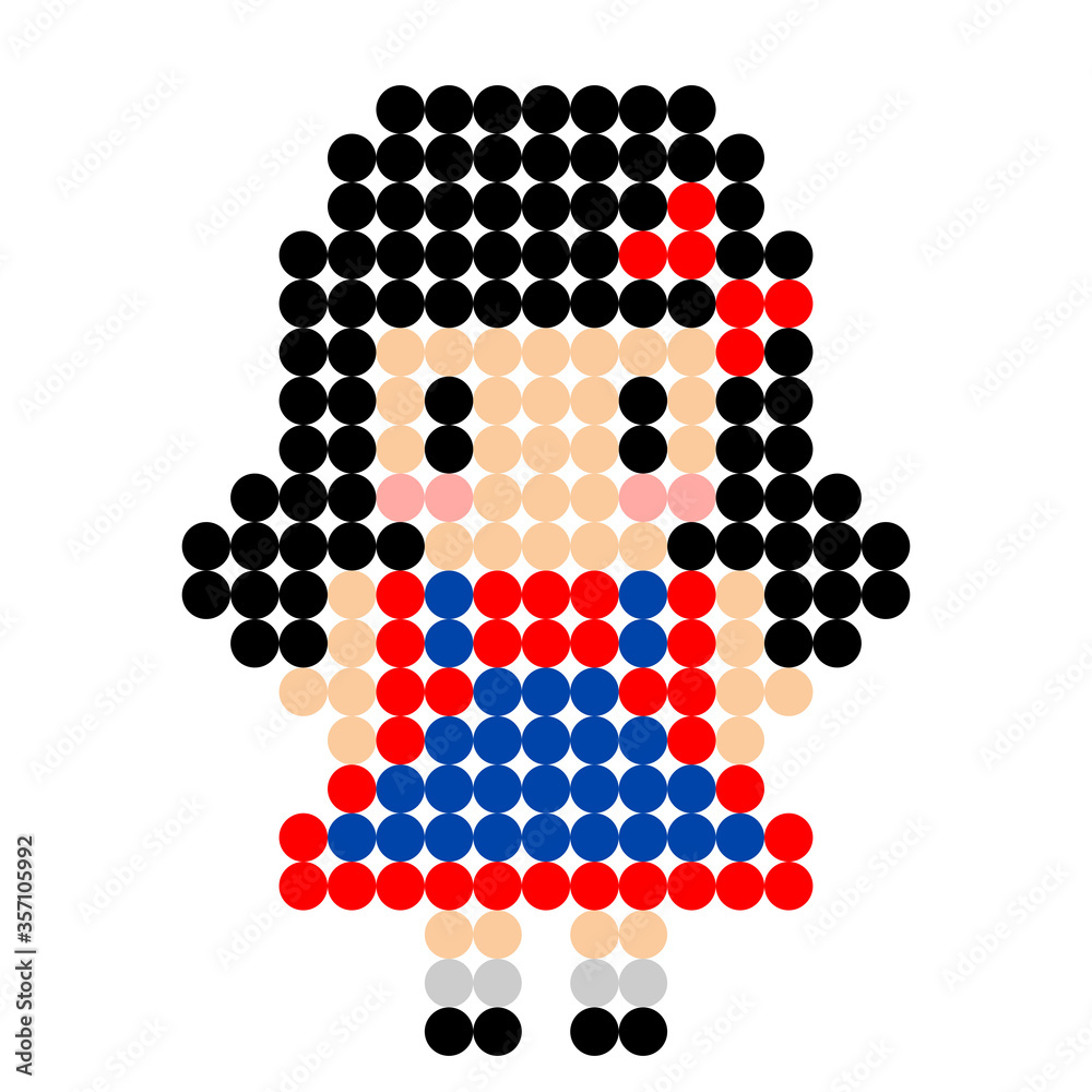 Dots Pixel girl image. Vector Illustration of pixel art.