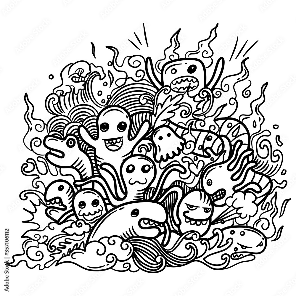 Obraz premium Hand drawn of cute doodle monster. Vector illustration.